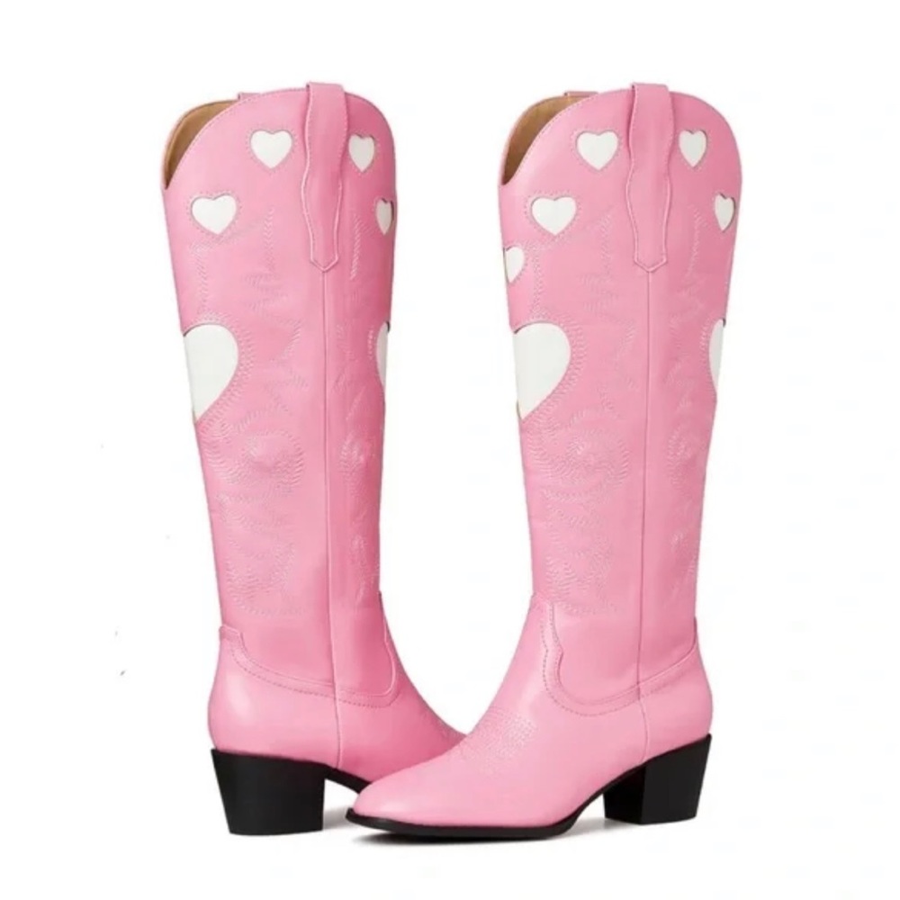 Pink Heart Pointed Toe Cowboy Western Boots Size 8